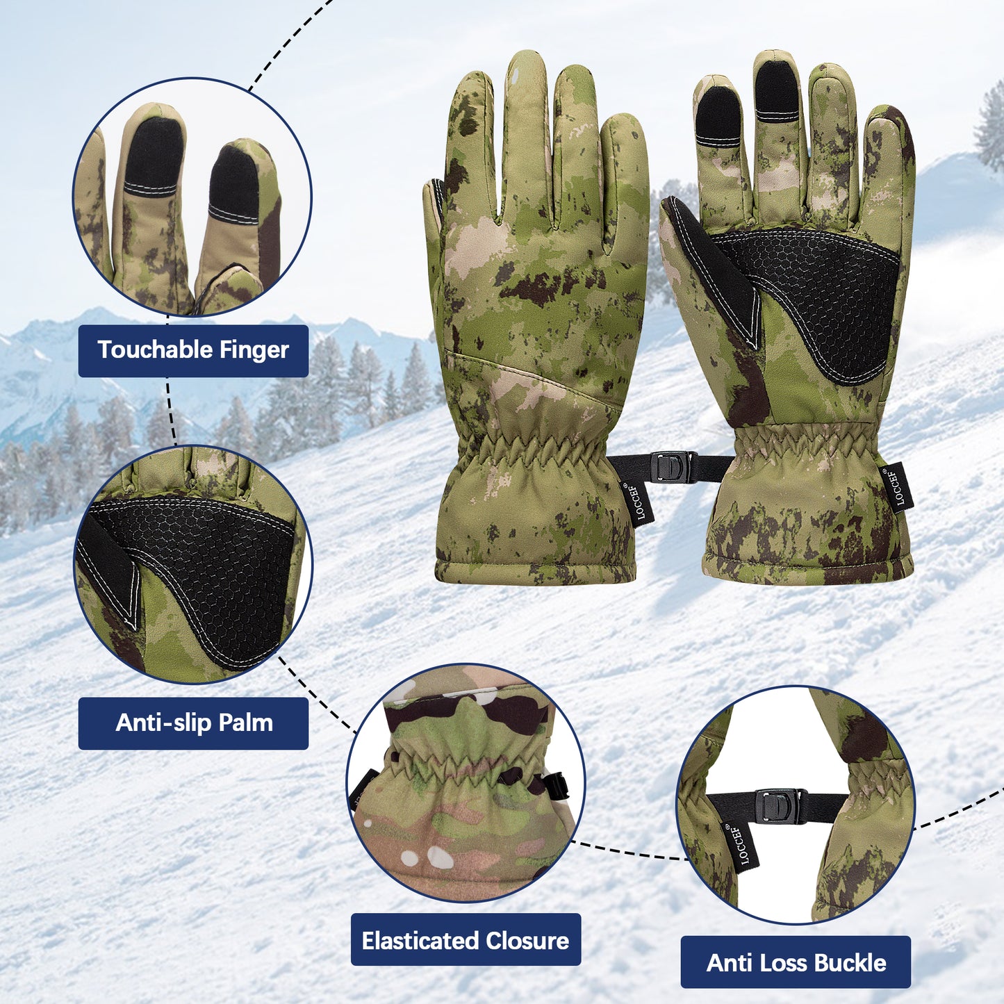 Camouflage Hunting Winter Gloves - Anti-Slip, Touch Screen Ski Gloves Camo Gloves,Outdoor Work and Sports in Cold Weather Winter Gloves