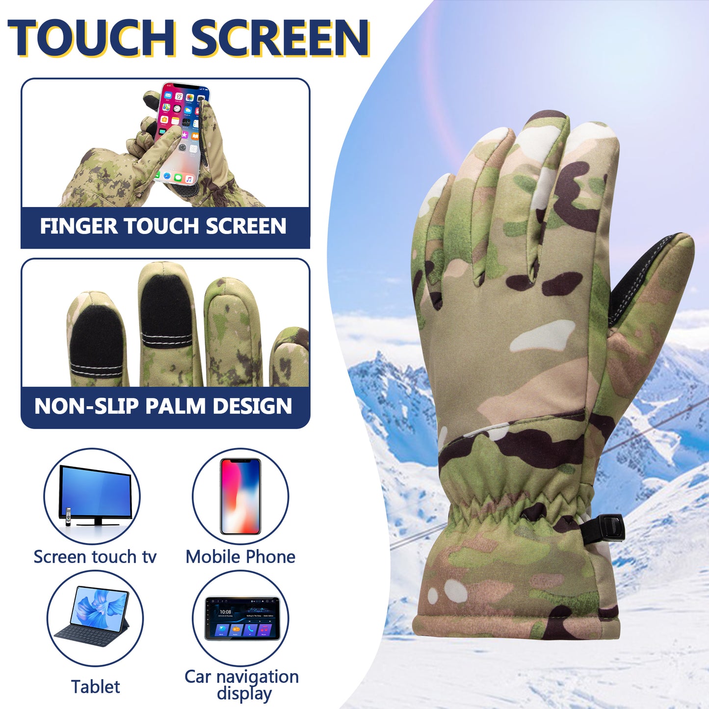 Camouflage Hunting Winter Gloves - Anti-Slip, Touch Screen Ski Gloves Camo Gloves,Outdoor Work and Sports in Cold Weather Winter Gloves