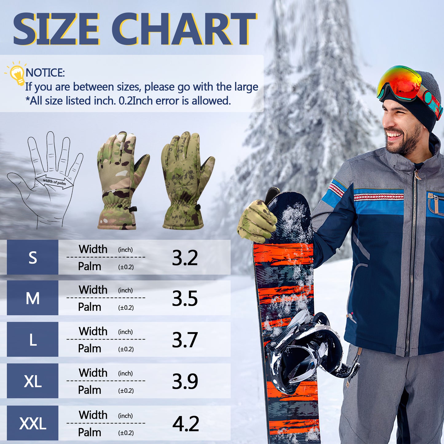 Camouflage Hunting Winter Gloves - Anti-Slip, Touch Screen Ski Gloves Camo Gloves,Outdoor Work and Sports in Cold Weather Winter Gloves