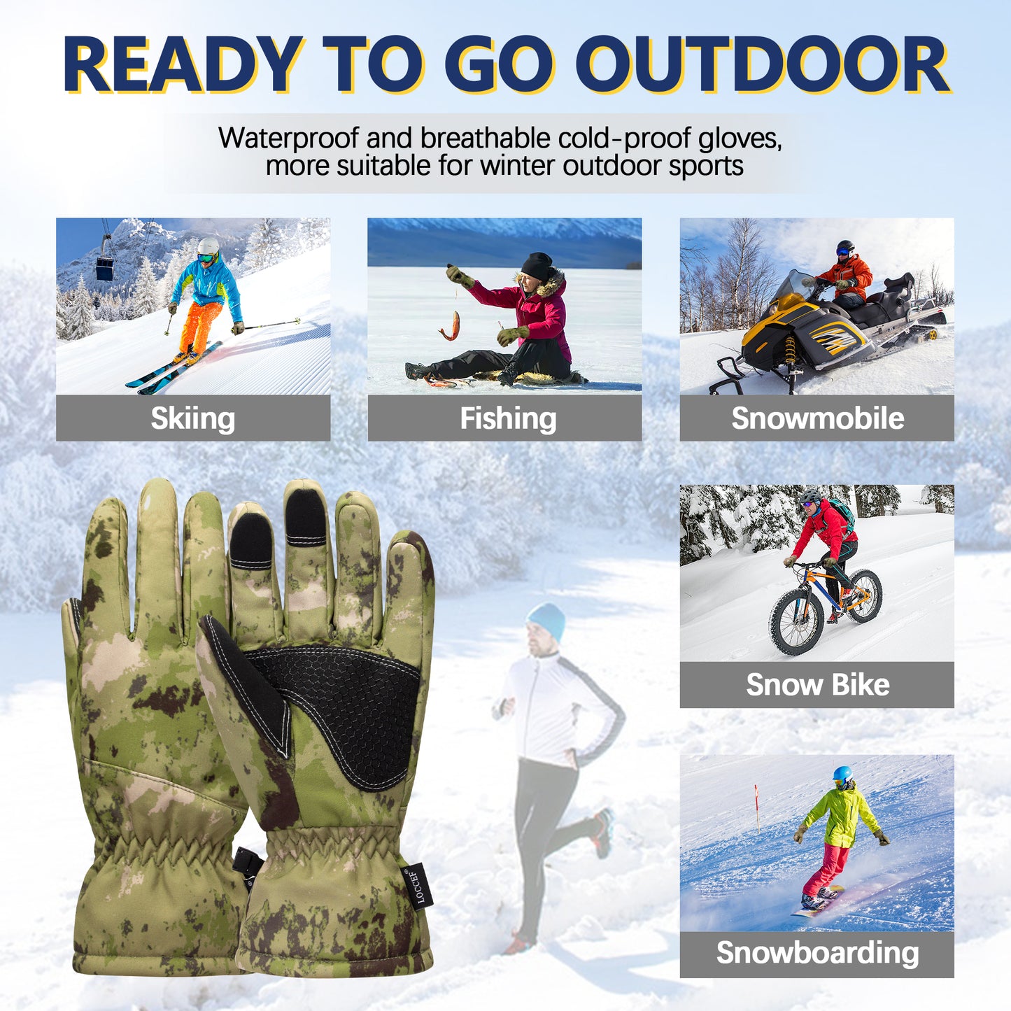 Camouflage Hunting Winter Gloves - Anti-Slip, Touch Screen Ski Gloves Camo Gloves,Outdoor Work and Sports in Cold Weather Winter Gloves