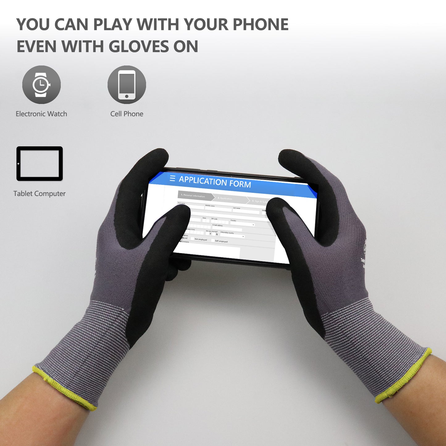 Work Gloves MicroFoam Nitrile Coated-6 Pairs,Seamless Knit Nylon Gloves,Gray Work gloves