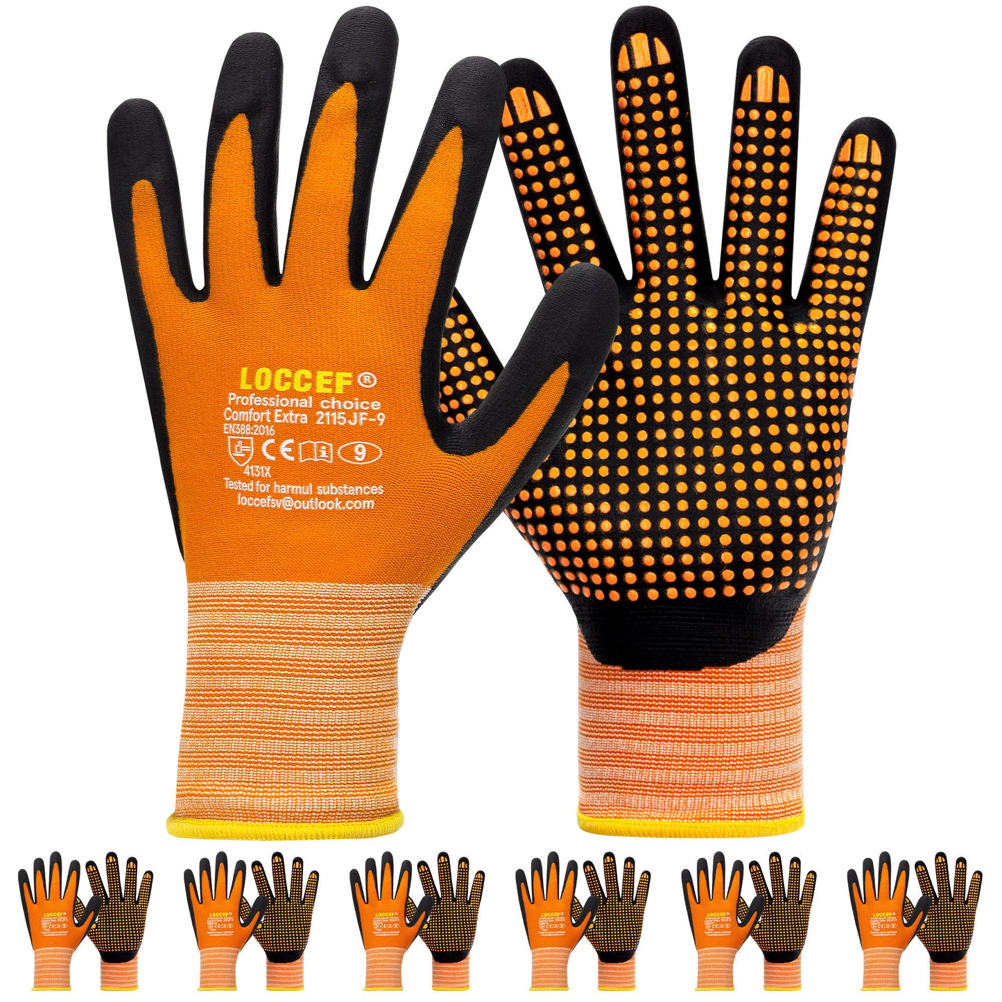 Work Gloves MicroFoam Nitrile Coated-6 Pairs,Endurance Seamless Knit Nylon,Dots on palm,Tacky Dot Grip Gloves,Orange