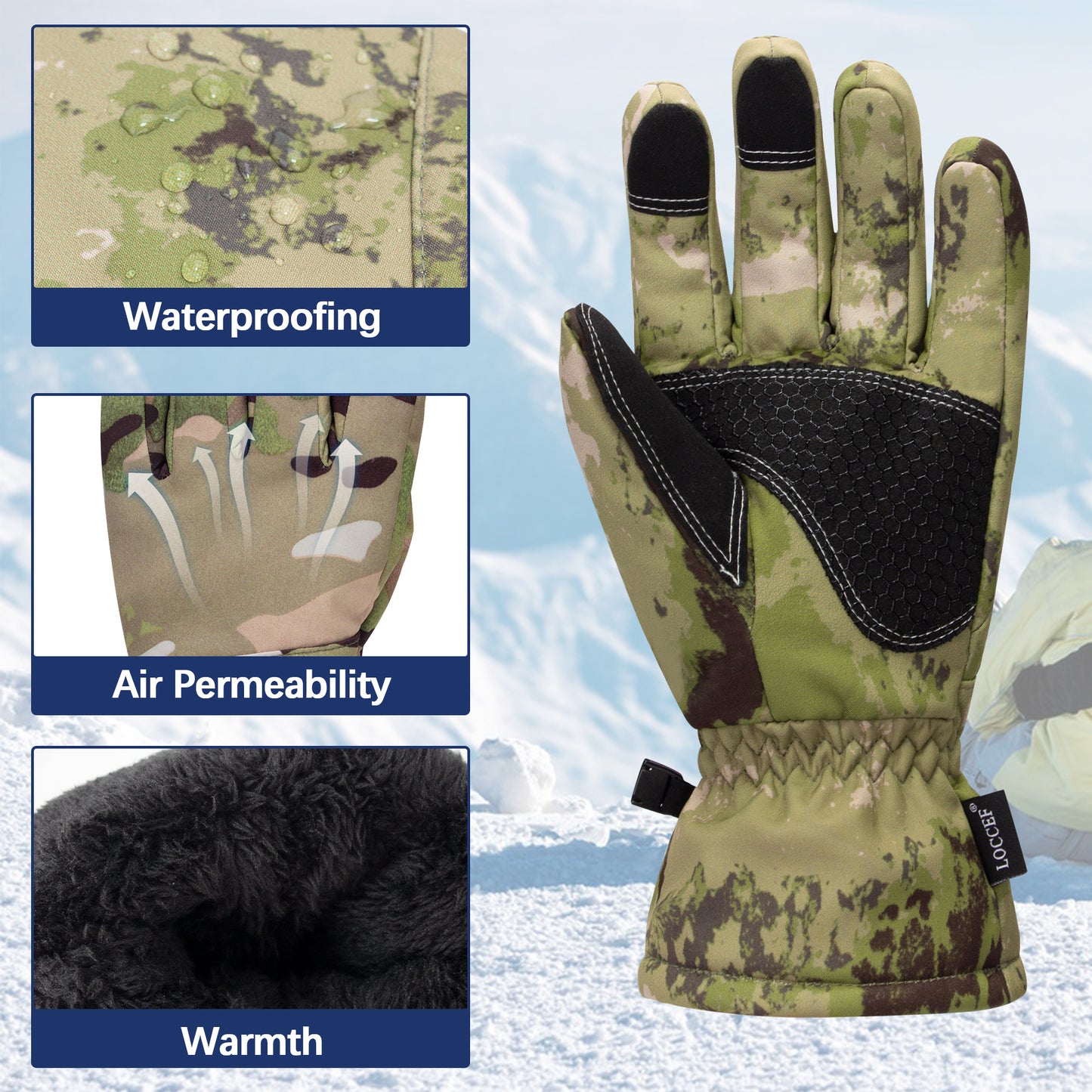 Camouflage Hunting Winter Gloves - Anti-Slip, Touch Screen Ski Gloves Camo Gloves,Outdoor Work and Sports in Cold Weather Winter Gloves