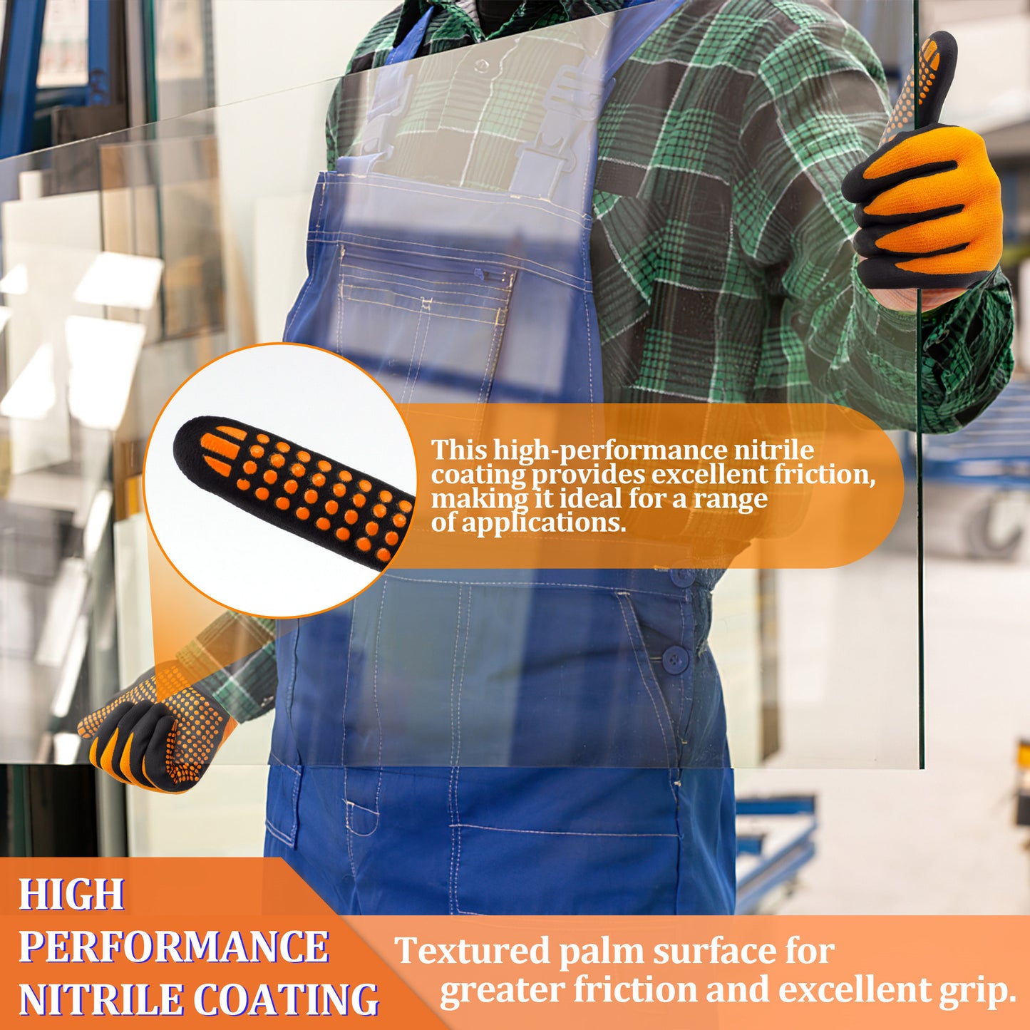 Work Gloves MicroFoam Nitrile Coated-6 Pairs,Endurance Seamless Knit Nylon,Dots on palm,Tacky Dot Grip Gloves,Orange