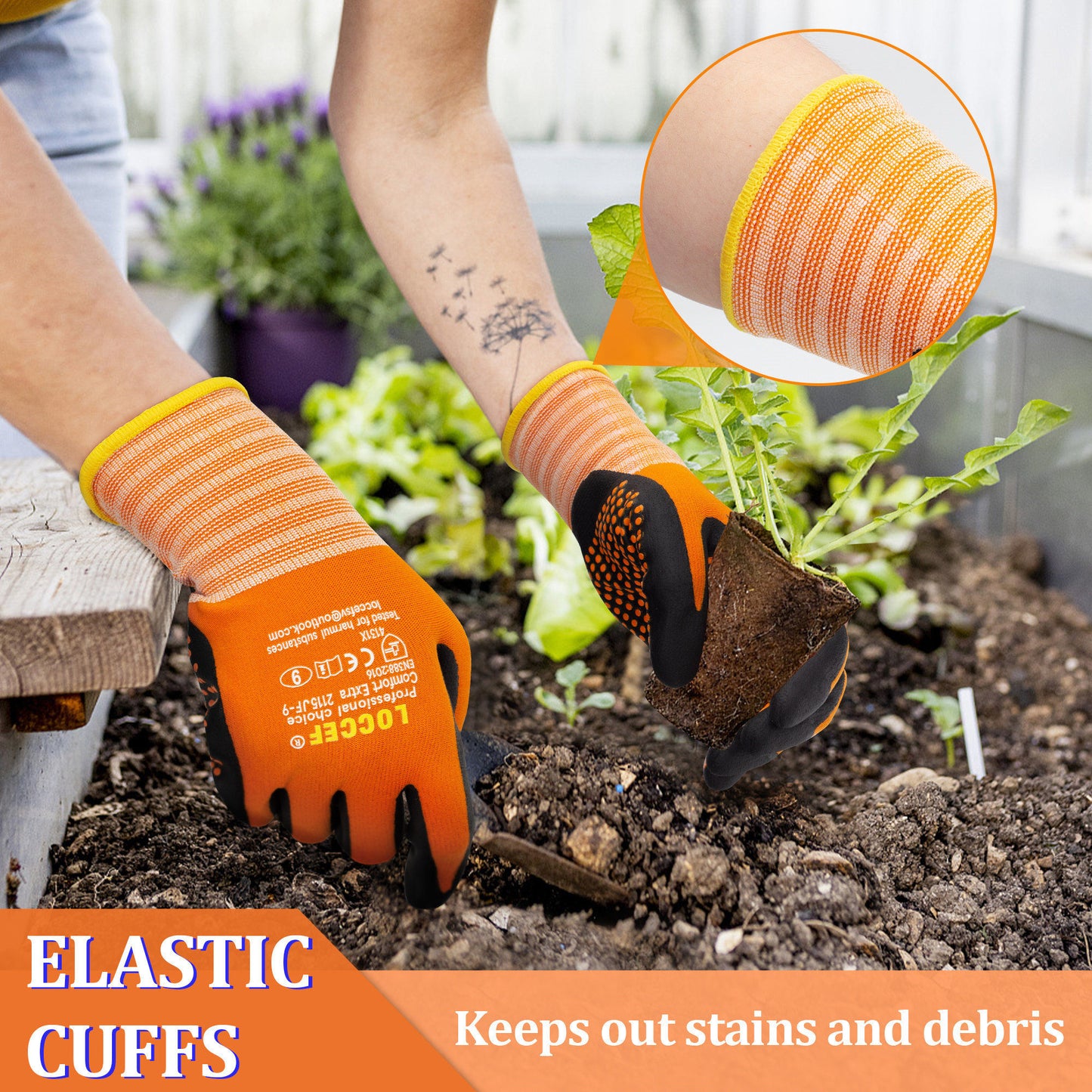 Work Gloves MicroFoam Nitrile Coated-6 Pairs,Endurance Seamless Knit Nylon,Dots on palm,Tacky Dot Grip Gloves,Orange