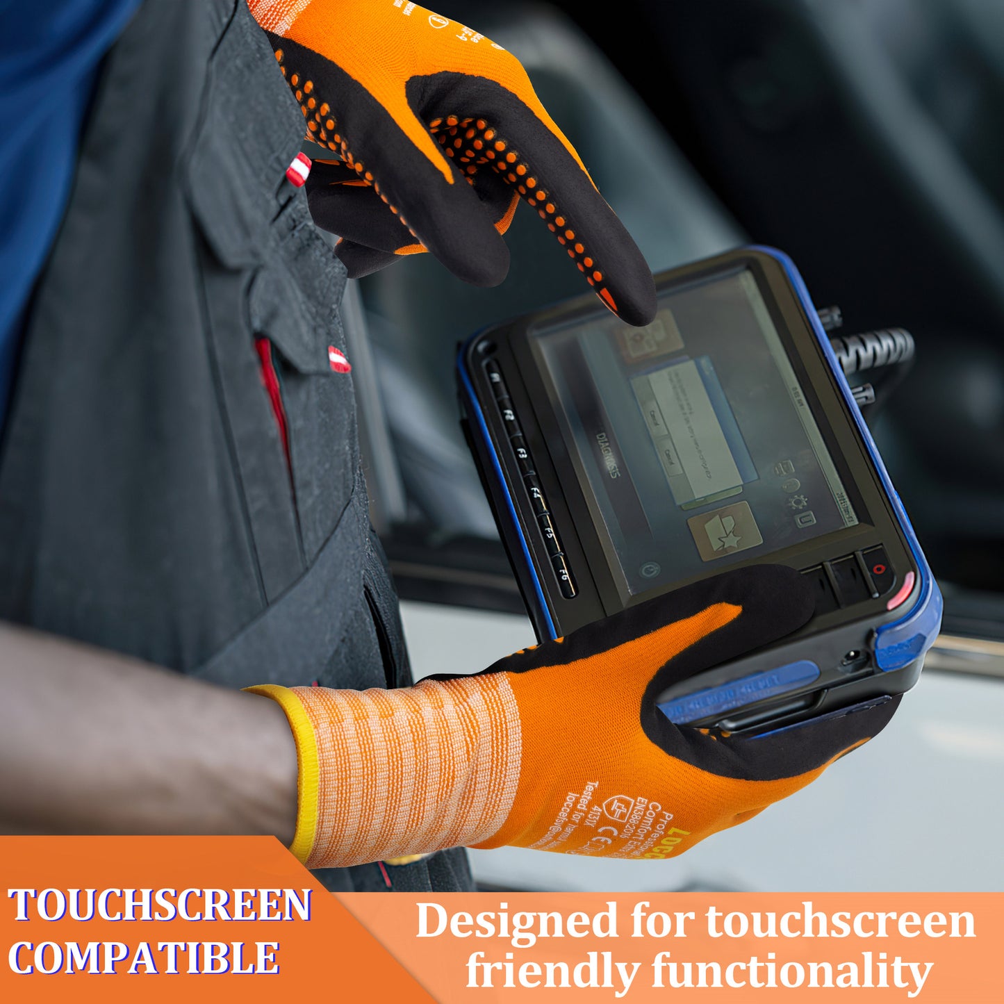 Work Gloves MicroFoam Nitrile Coated-6 Pairs,Endurance Seamless Knit Nylon,Dots on palm,Tacky Dot Grip Gloves,Orange